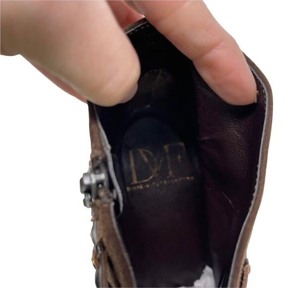 Diane Von Furstenberg Leather Ankle Booties Braided Studded Brown Suede Size 7.5 - Picture 10 of 16